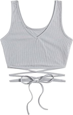 SweatyRocks Women's Casual Ribbed Knit Crop Tank Top Criss Cross Tie Back Cami Tops at Amazon Women’s Clothing store