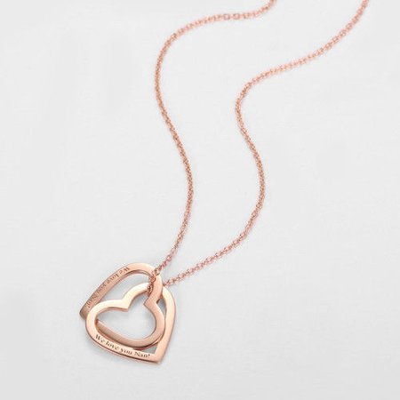 Engraved Two Heart Necklace Rose Gold Plated Silver-Pendant with Chain Display