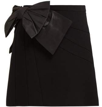 Bow Embellished Crepe Mini Skirt - Womens - Black