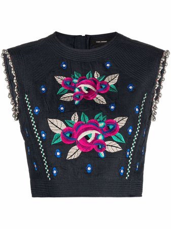 Shop Isabel Marant floral-embroidery cropped top with Express Delivery - FARFETCH