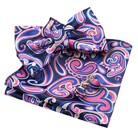 Amazon.com: Alizeal Mens Floral Paisley Pre-tied Bow Tie, Hanky and Cufflinks Set, Royal Blue+Pink+White: Clothing