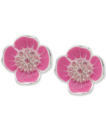 Anne Klein Pink Crystal Flower Clip-On Button Earrings - Macy's
