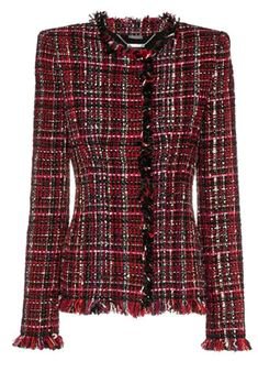 Alexander Mcqueen Jewel-Neck Artisan-Tweed Fitted Classic Jacket In Red | ModeSens