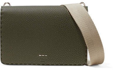 Canvas-trimmed Textured-leather Shoulder Bag - Army green