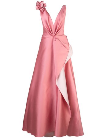 Marchesa flower appliqué gown pink M27802 - Farfetch