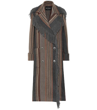 Striped wool-blend coat