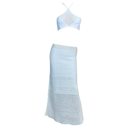 S/S 1996 Gucci Tom Ford Runway Sheer White Knit Crop Top and Maxi Skirt Set For Sale at 1stDibs