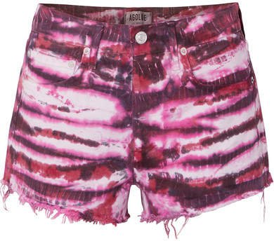 AGOLDE - Parker Tie-dyed Distressed Denim Shorts - Pink