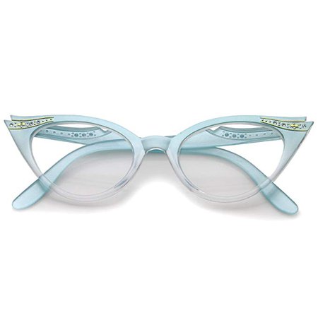 Amazon.com: Women's Retro Rhinestone Embellished Clear Lens Cat Eye Glasses 51mm (Mint/Clear)