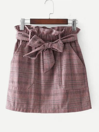 Frill Waist Self Tie Plaid Skirt