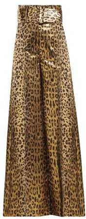 Wide Leg Leopard LamA Trousers - Womens - Leopard