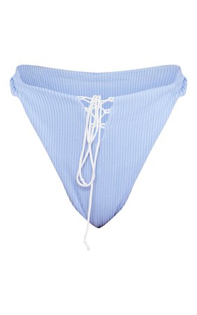 Baby Blue Ribbed Lace Up Bikini Bottom | PrettyLittleThing