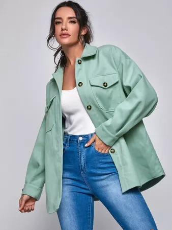 Collared Single Breasted Flap Pocket Front Coat | SHEIN USA