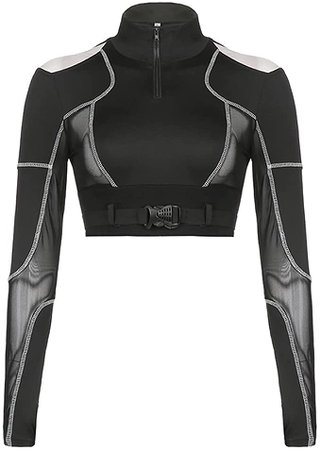 Women Goth Polo Shirts Asymmetrical Y2K Crop Tops Punk Black Clothes (M, Black 2) at Amazon Women’s Clothing store