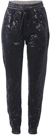 Amazon.com: ALLUMK Womens Spakle Sequin Punk Style Crop Jogger Pants with Drawstring XL Black: Clothing
