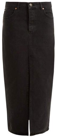 Slit Front Denim Maxi Pencil Skirt - Womens - Black