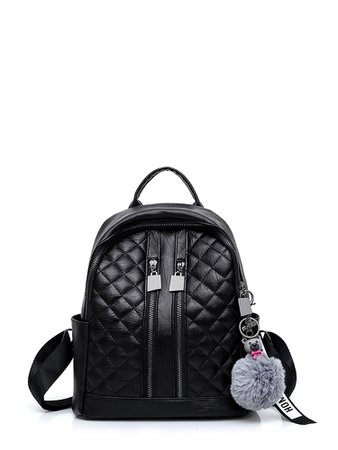 Pom Pom Detail Quilted PU Backpack