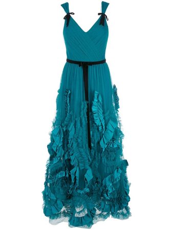 marchesa notte tulle teal dress