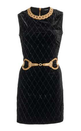 Bead-Embellished Velvet Mini Dress by Balmain | Moda Operandi