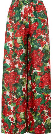 Floral-print Silk-twill Wide-leg Pants - Red