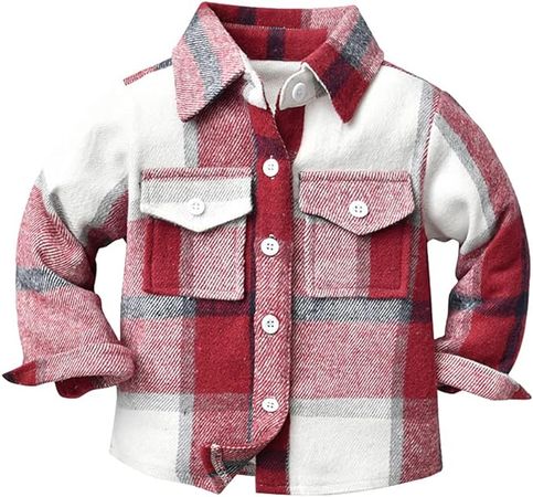 ODASDO Kids Toddler Baby Boys Girls Flannel Plaid Shirt Shacket Jackets Casual Coat Unisex Fall Winter Brushed Outwear