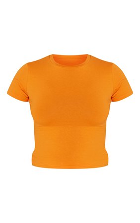 Orange Basic Cotton Blend Fitted Crew Neck T Shirt | PrettyLittleThing USA