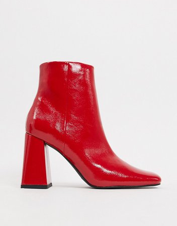 ASOS DESIGN Express heeled ankle boots in red patent | ASOS