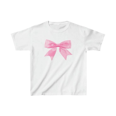 white baby tee shirt with pink bow print