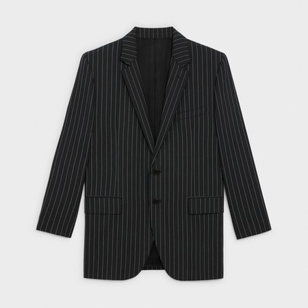 RECTANGLE JACKET IN STRIPED WOOL FABRIC - Black/Off white | CELINE