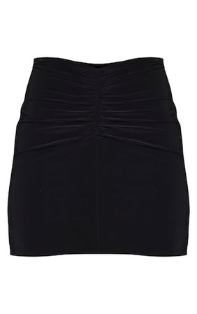 Black Slinky Ruched Front Mini Skirt | Skirts | PrettyLittleThing USA