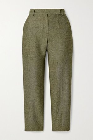 Army green Cropped herringbone wool straight-leg pants | Brandon Maxwell | NET-A-PORTER