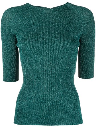 green LANVIN metallic ribbed-knit top