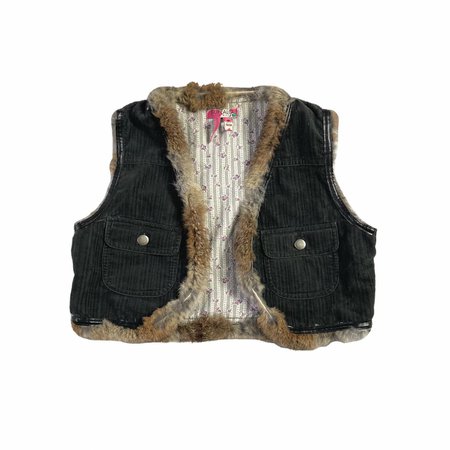 corduroy fur trim black cropped waistcoat vest top