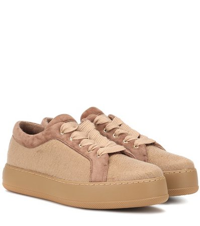 Suede-trimmed cashmere sneakers