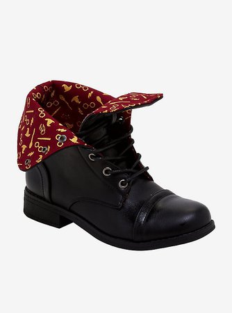 Harry Potter Wizard Print Fold-Over Combat Boots
