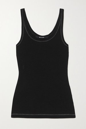 Arise Topstitched Ribbed Cotton-jersey Tank - Black
