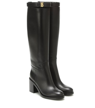 Burberry - Monogram leather knee-high boots | Mytheresa