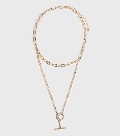 Gold T-Bar Layered Chain Necklace | New Look