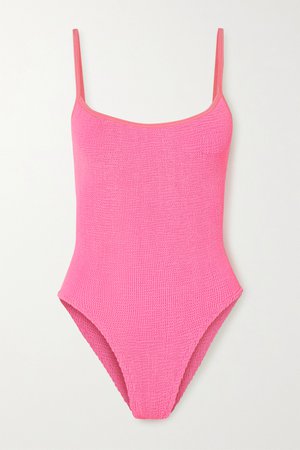 Bright pink + NET SUSTAIN Pamela seersucker swimsuit | Hunza G | NET-A-PORTER