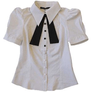 white coquette button-up blouse top black ribbon bow