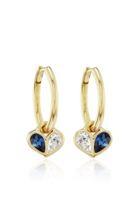 Sweetheart 18k Yellow Gold Diamond, Sapphire Huggie Earrings By Gemella Jewels | Moda Operandi