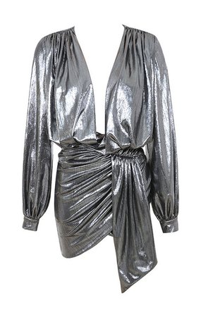 Clothing : Bodycon Dresses : 'Alvona' Metallic Silver Drape Mini Dress