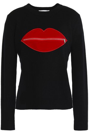Milly Cashmere Zip It Red Lips Pullover