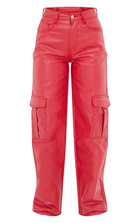 PLT Red Coated Pocket Detail Baggy Wide Leg Jeans