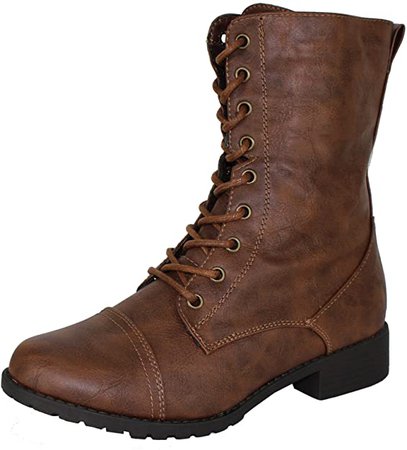 Amazon.com | Forever Link Womens Round Toe Military Lace up Knit Ankle Cuff Low Heel Combat Boots, Camouflage, 9 | Ankle & Bootie