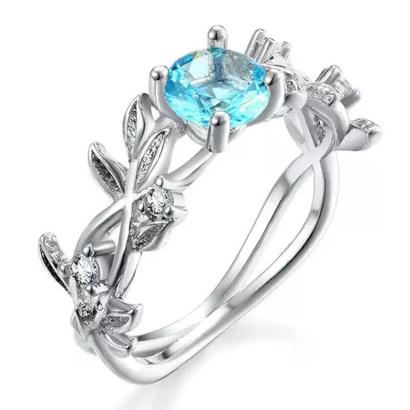 Aquamarine & Swarovski Crystals Graceful Art Nouveau Band Ring - Etsy.de