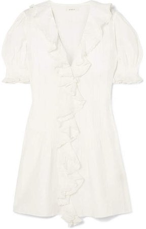 DÔEN - Piper Lace-trimmed Ruffled Ramie Mini Dress - White