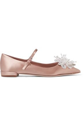 Crystal-embellished satin point-toe flats | MIU MIU | Sale up to 70% off | THE OUTNET