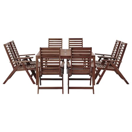 ÄPPLARÖ Table+ and 8 reclining chairs, outdoor brown stained - IKEA