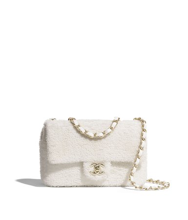 Flap Bag, sequins & gold-tone metal, white - CHANEL